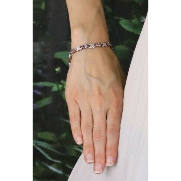 Gold over Sterling Silver Amethyst Gemstone Bracelet 7 1/2 inch - Picture 2 of 10